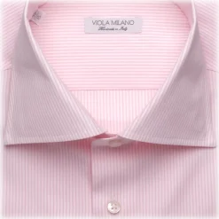 Viola Milano - Classic Stripe Cut-Away Collar Dress Shirt - Pink/White - Handmade in Italy - Luxury Exclusive Collection - Avvenice