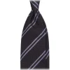 Viola Milano - Classic Stripe 3-Fold Grenadine Tie - Navy/Blue - Handmade in Italy - Luxury Exclusive Collection - Avvenice