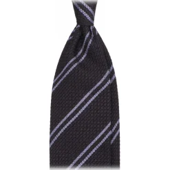 Viola Milano - Classic Stripe 3-Fold Grenadine Tie - Navy/Blue - Handmade in Italy - Luxury Exclusive Collection - Avvenice