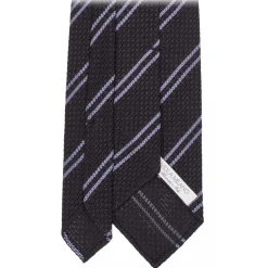 Viola Milano - Classic Stripe 3-Fold Grenadine Tie - Navy/Blue - Handmade in Italy - Luxury Exclusive Collection - Avvenice