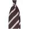 Viola Milano - Classic Stripe Handrolled Woven Shantung Tie - Brown/White - Handmade in Italy - Luxury Exclusive Collection - Avvenice