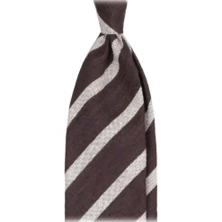 Viola Milano - Classic Stripe Handrolled Woven Shantung Tie - Brown/White - Handmade in Italy - Luxury Exclusive Collection - Avvenice