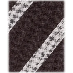 Viola Milano - Classic Stripe Handrolled Woven Shantung Tie - Brown/White - Handmade in Italy - Luxury Exclusive Collection - Avvenice