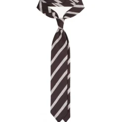 Viola Milano - Classic Stripe Handrolled Woven Shantung Tie - Brown/White - Handmade in Italy - Luxury Exclusive Collection - Avvenice
