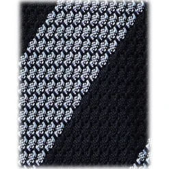 Viola Milano - Classic Stripe 3-Fold Grenadine Tie - Navy/Sea - Handmade in Italy - Luxury Exclusive Collection - Avvenice