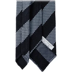 Viola Milano - Classic Stripe 3-Fold Grenadine Tie - Navy/Sea - Handmade in Italy - Luxury Exclusive Collection - Avvenice