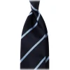 Viola Milano - Classic Stripe Selftipped Woven Silk Jacquard Tie - Navy/Sea - Handmade in Italy - Luxury Exclusive Collection - Avvenice
