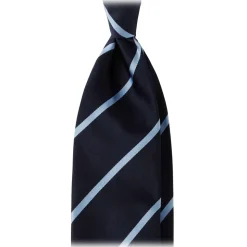 Viola Milano - Classic Stripe Selftipped Woven Silk Jacquard Tie - Navy/Sea - Handmade in Italy - Luxury Exclusive Collection - Avvenice