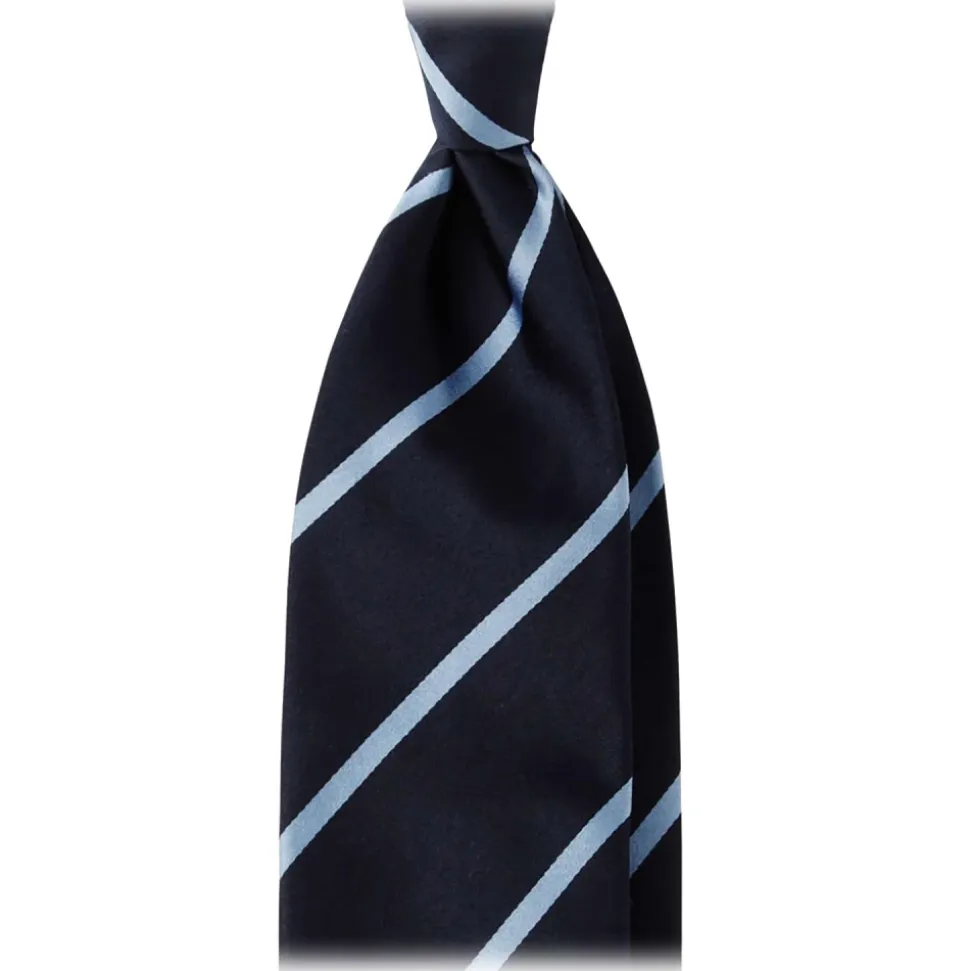 Viola Milano - Classic Stripe Selftipped Woven Silk Jacquard Tie - Navy/Sea - Handmade in Italy - Luxury Exclusive Collection - Avvenice