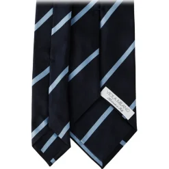 Viola Milano - Classic Stripe Selftipped Woven Silk Jacquard Tie - Navy/Sea - Handmade in Italy - Luxury Exclusive Collection - Avvenice