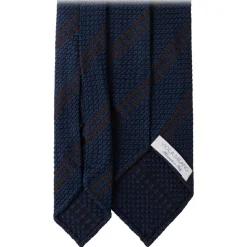 Viola Milano - Classic Stripe 3-Fold Grenadine Tie - Navy/Brown - Handmade in Italy - Luxury Exclusive Collection - Avvenice