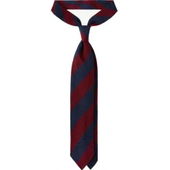 Viola Milano - Classic Stripe 3-Fold Grenadine Tie - Navy/Red - Handmade in Italy - Luxury Exclusive Collection - Avvenice