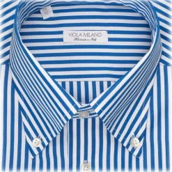Viola Milano - Classic Stripe Button-Down Collar Dress Shirt - Blue - Handmade in Italy - Luxury Exclusive Collection - Avvenice