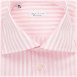 Viola Milano - Classic Stripe Cut-Away Collar Dress Shirt - Pink/White - Handmade in Italy - Luxury Exclusive Collection - Avvenice