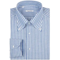 Viola Milano - Classic Stripe Carlo Riva 100% Linen Button-Down Shirt - Blue - Handmade in Italy - Luxury Exclusive Collection - Avvenice