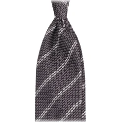 Viola Milano - Classic Stripe 3-Fold Grenadine Tie - Grey/White - Handmade in Italy - Luxury Exclusive Collection - Avvenice