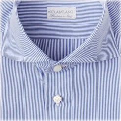 Viola Milano - Classic Stripe Cut-Away Collar Dress Shirt - Navy/White - Handmade in Italy - Luxury Exclusive Collection - Avvenice