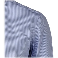 Viola Milano - Classic Stripe Cut-Away Collar Dress Shirt - Navy/White - Handmade in Italy - Luxury Exclusive Collection - Avvenice