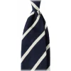 Viola Milano - Classic Stripe Handrolled Woven Shantung Tie - Navy/White - Handmade in Italy - Luxury Exclusive Collection - Avvenice