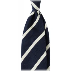 Viola Milano - Classic Stripe Handrolled Woven Shantung Tie - Navy/White - Handmade in Italy - Luxury Exclusive Collection - Avvenice