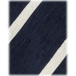 Viola Milano - Classic Stripe Handrolled Woven Shantung Tie - Navy/White - Handmade in Italy - Luxury Exclusive Collection - Avvenice
