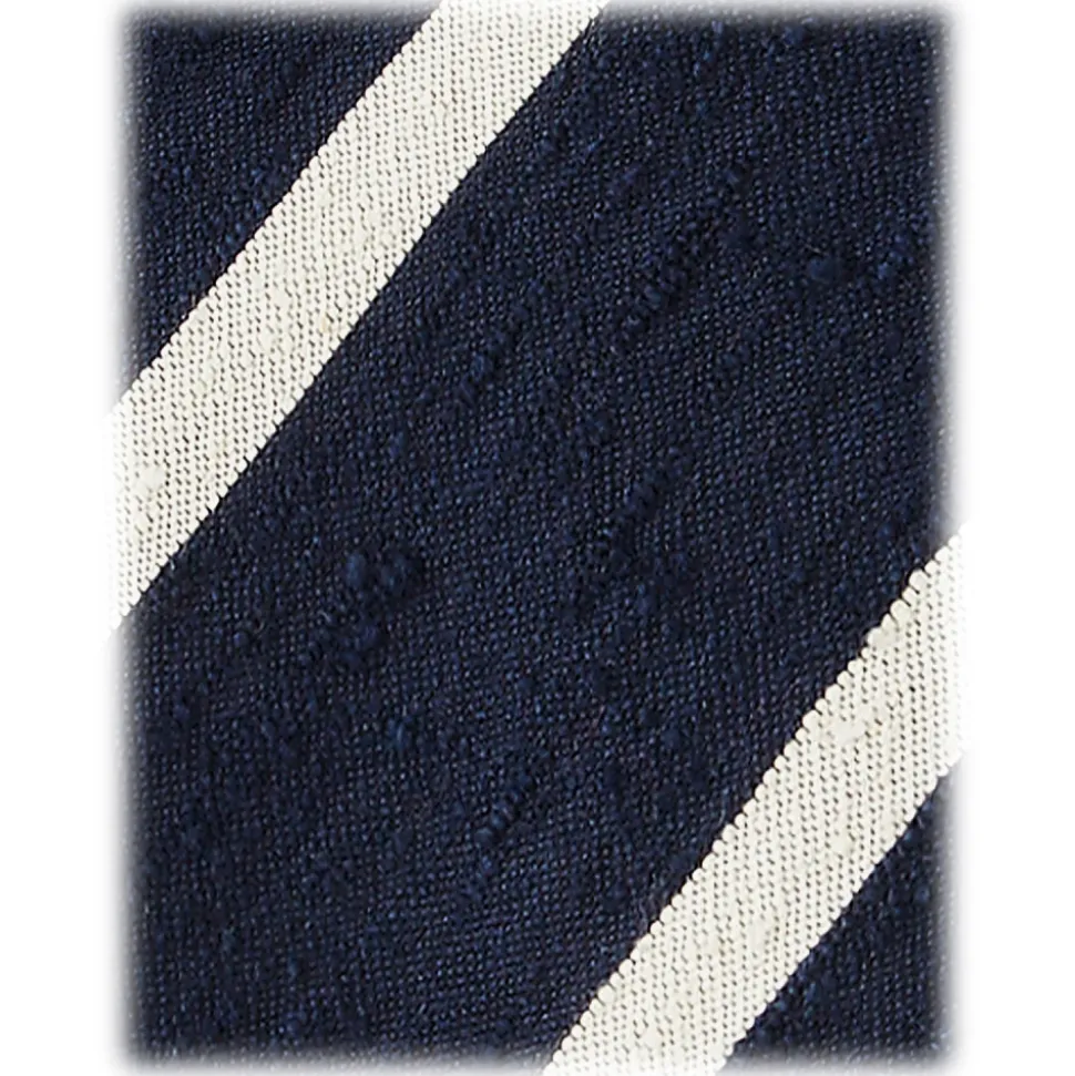 Viola Milano - Classic Stripe Handrolled Woven Shantung Tie - Navy/White - Handmade in Italy - Luxury Exclusive Collection - Avvenice