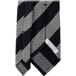 Viola Milano - Classic Stripe 3-Fold Grenadine Tie - Navy/White - Handmade in Italy - Luxury Exclusive Collection - Avvenice