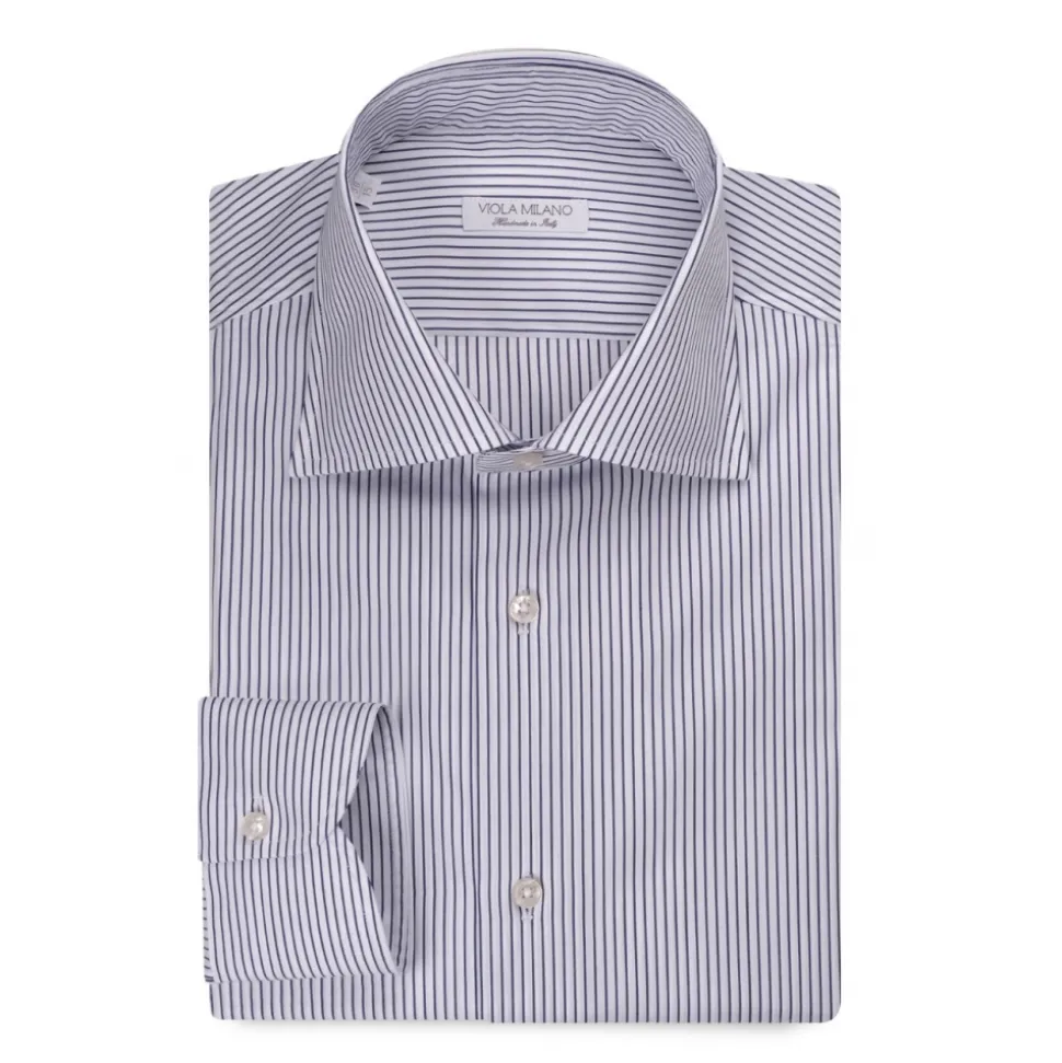 Viola Milano - Classic Stripe Shirt - Midnight and White - Handmade in Italy - Luxury Exclusive Collection - Avvenice