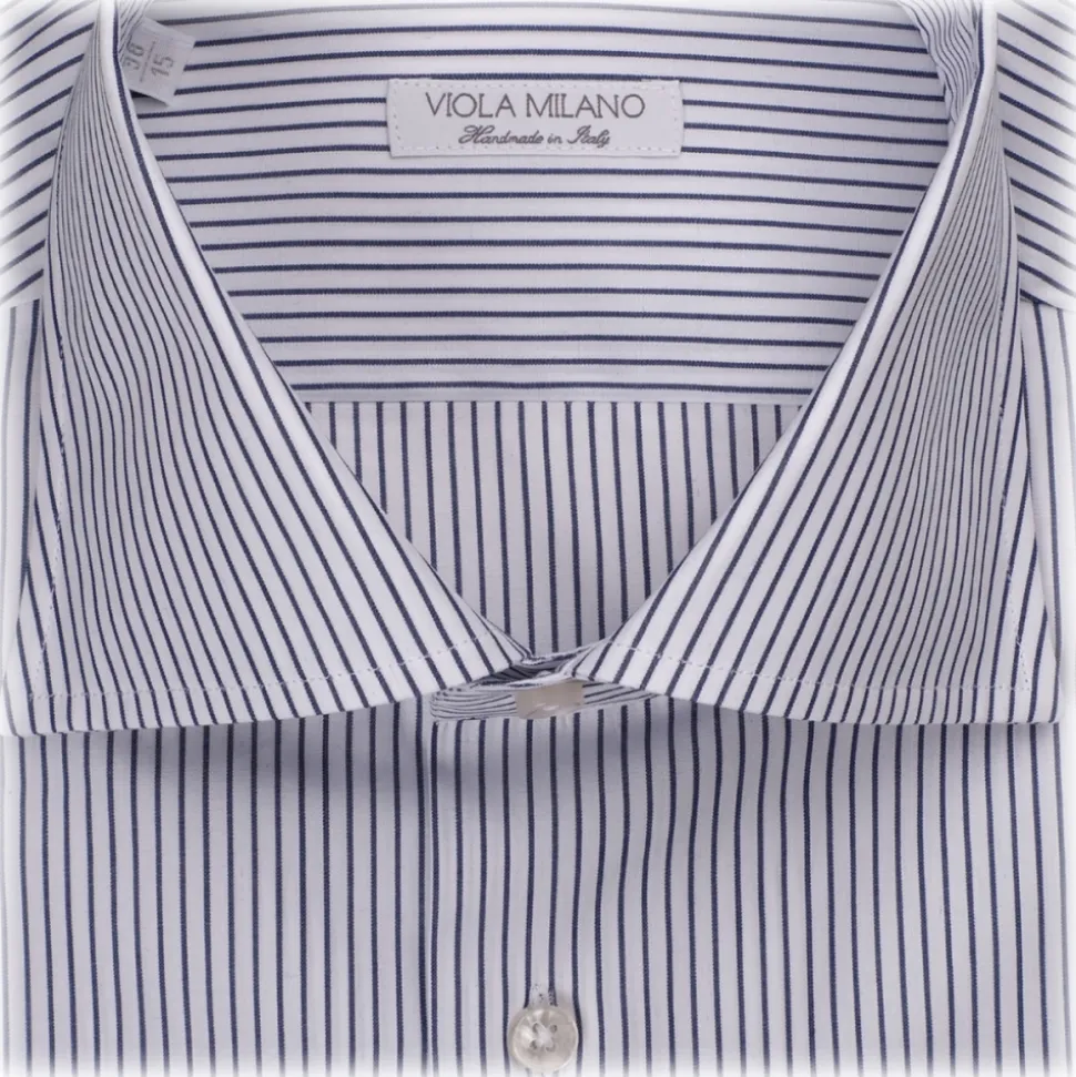 Viola Milano - Classic Stripe Shirt - Midnight and White - Handmade in Italy - Luxury Exclusive Collection - Avvenice