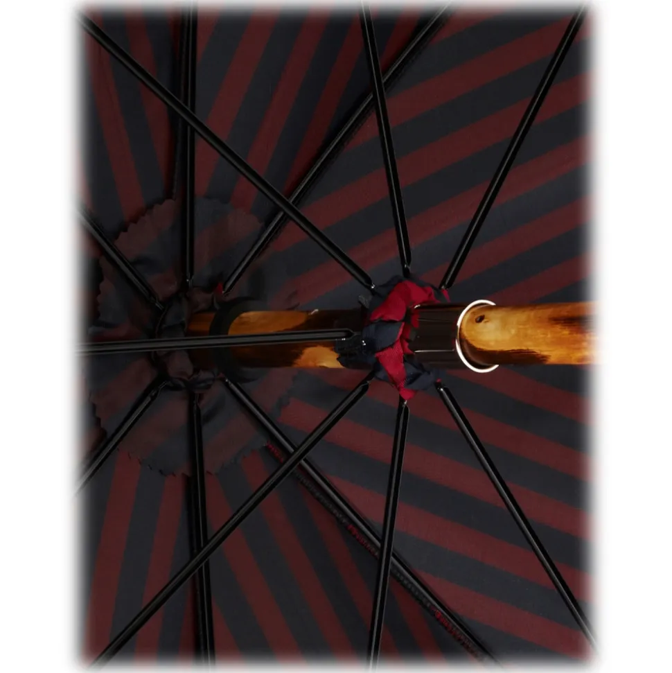 Viola Milano - Classic Stripe Chestnut Umbrella - Navy/Red - Handmade in Italy - Luxury Exclusive Collection - Avvenice
