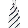 Viola Milano - Classic Stripe Selftipped Silk Jacquard Tie - White / Navy - Made in Italy - Luxury Exclusive Collection - Avvenice