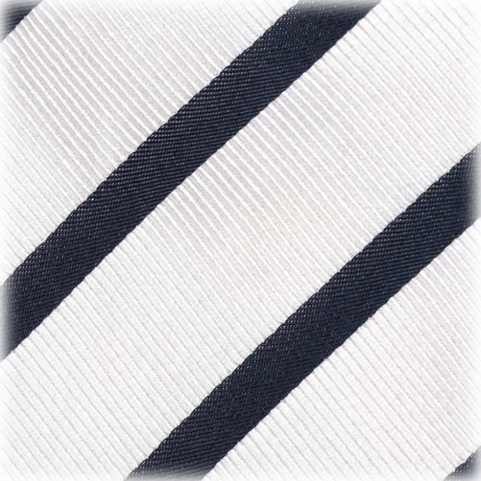 Viola Milano - Classic Stripe Selftipped Silk Jacquard Tie - White / Navy - Made in Italy - Luxury Exclusive Collection - Avvenice