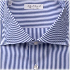 Viola Milano - Classic Stripe Cut-Away Collar Dress Shirt - Light Blue/White - Handmade in Italy - Luxury Exclusive Collection - Avvenice