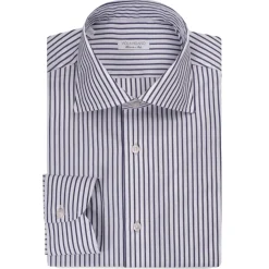Viola Milano - Classic Stripe Cut-Away Collar Dress Shirt - Midnight/White LL - Handmade in Italy - Luxury Exclusive Collection - Avvenice