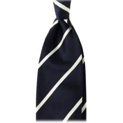 Viola Milano - Classic Stripe Selftipped Woven Silk Jacquard Tie – Navy / White - Made in Italy - Luxury Exclusive Collection - Avvenice