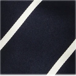 Viola Milano - Classic Stripe Selftipped Woven Silk Jacquard Tie – Navy / White - Made in Italy - Luxury Exclusive Collection - Avvenice
