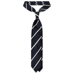 Viola Milano - Classic Stripe Selftipped Woven Silk Jacquard Tie – Navy / White - Made in Italy - Luxury Exclusive Collection - Avvenice