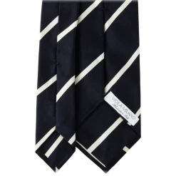 Viola Milano - Classic Stripe Selftipped Woven Silk Jacquard Tie – Navy / White - Made in Italy - Luxury Exclusive Collection - Avvenice