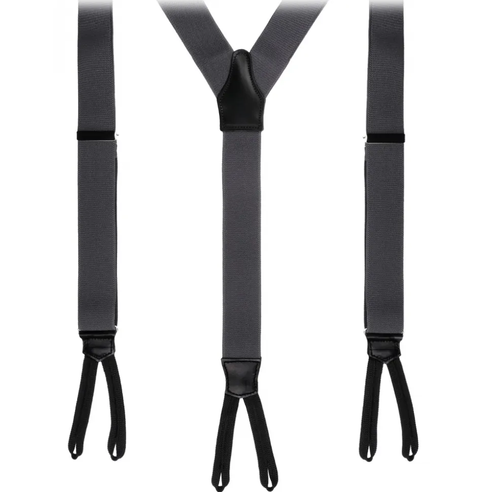 Viola Milano - Classic Width Braces L Braid Ends - Solid Charcoal - Handmade in Italy - Luxury Exclusive Collection - Avvenice