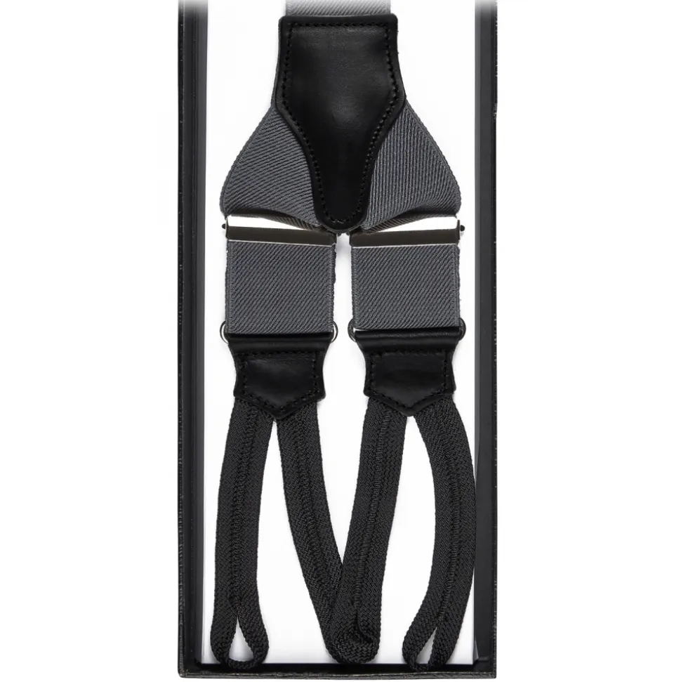 Viola Milano - Classic Width Braces L Braid Ends - Solid Charcoal - Handmade in Italy - Luxury Exclusive Collection - Avvenice