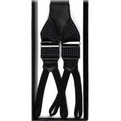 Viola Milano - Classic Width Braces L Braid Ends - Polka Dot Black - Handmade in Italy - Luxury Exclusive Collection - Avvenice