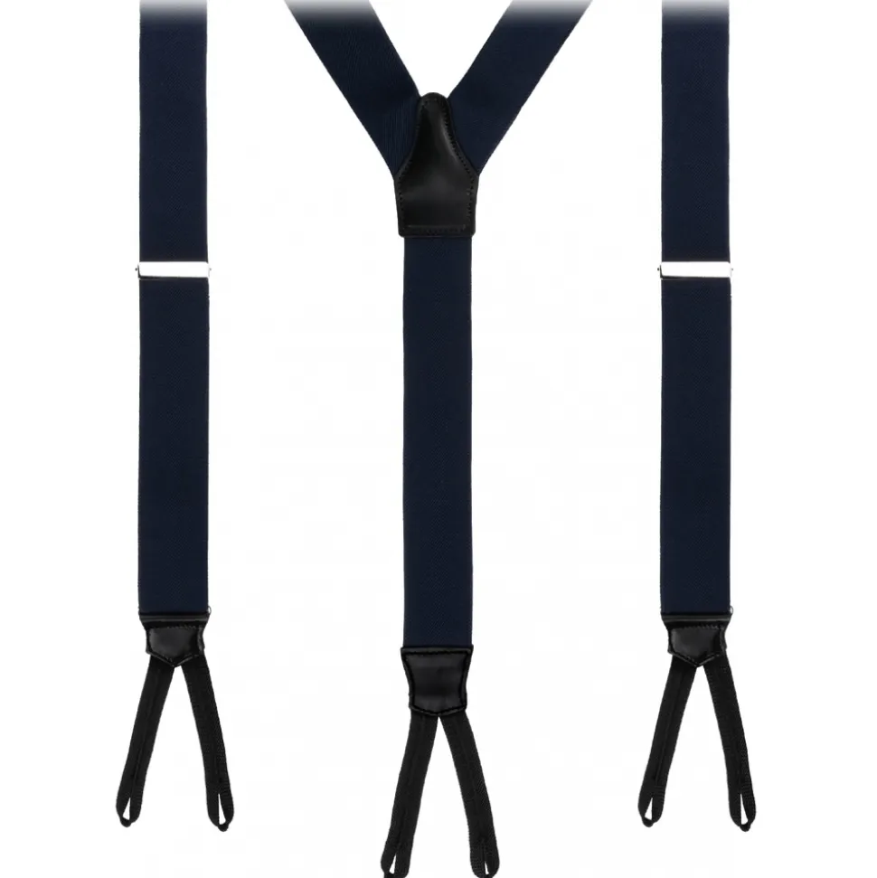 Viola Milano - Classic Width Braces L Braid Ends - Solid Navy - Handmade in Italy - Luxury Exclusive Collection - Avvenice