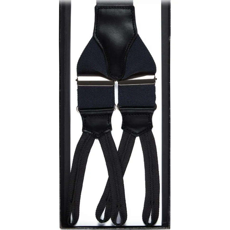 Viola Milano - Classic Width Braces L Braid Ends - Solid Navy - Handmade in Italy - Luxury Exclusive Collection - Avvenice