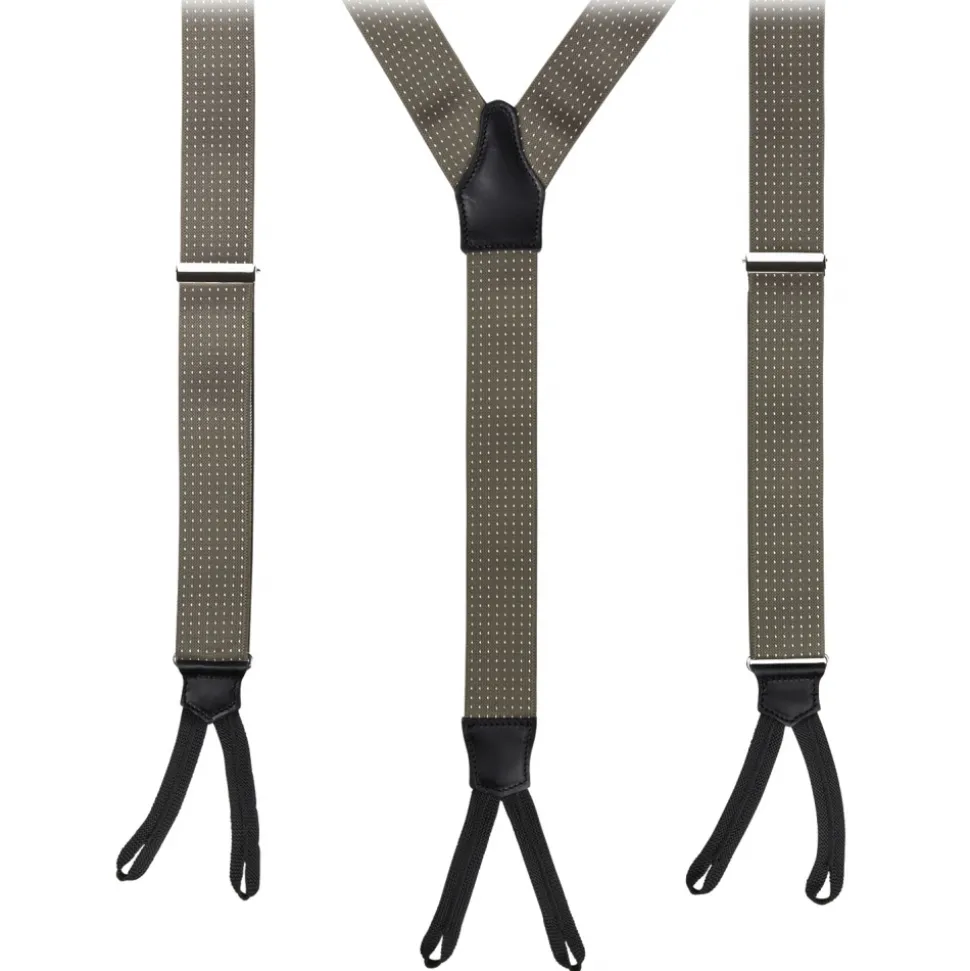 Viola Milano - Classic Width Braces L Braid Ends - Polka Dot Taupe - Handmade in Italy - Luxury Exclusive Collection - Avvenice