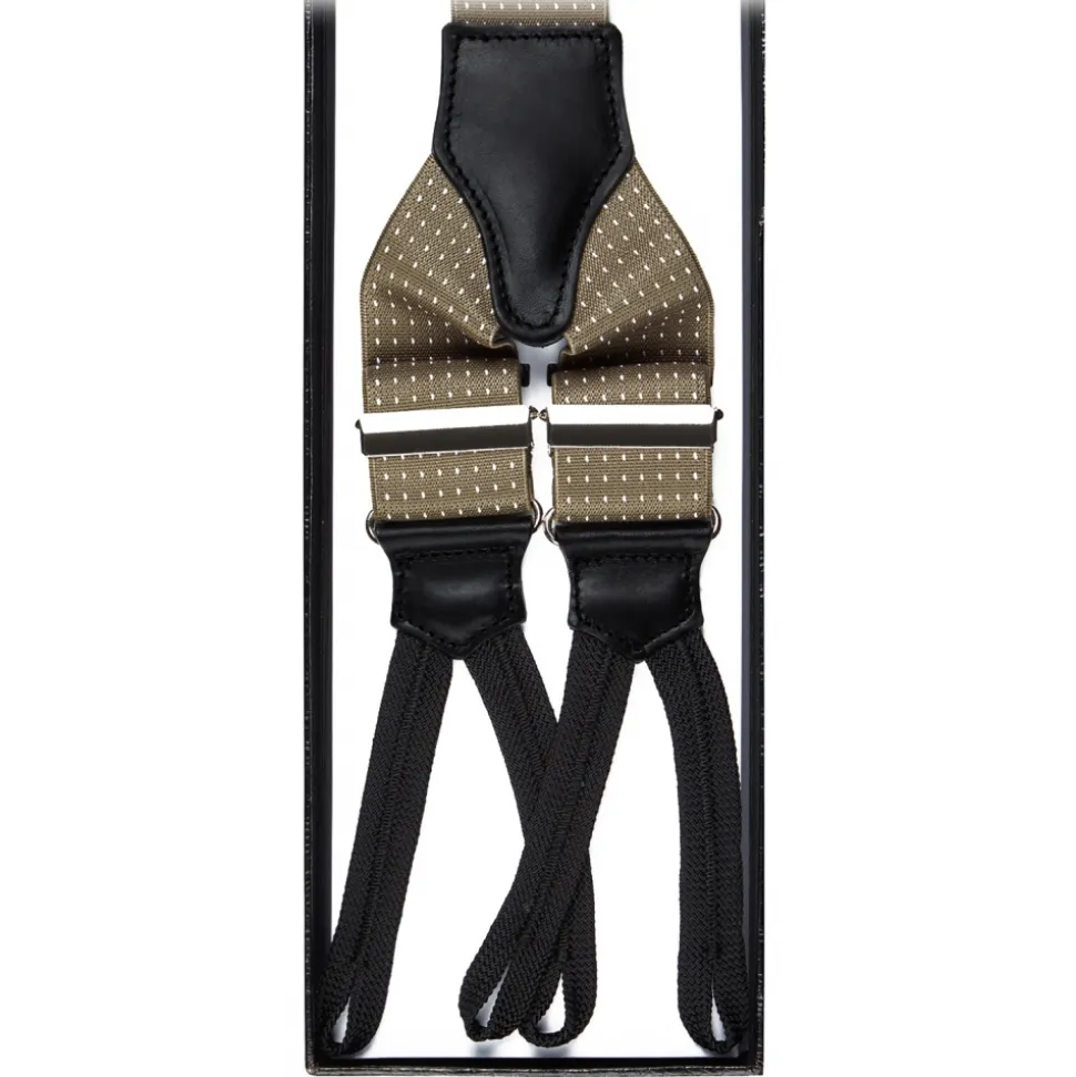 Viola Milano - Classic Width Braces L Braid Ends - Polka Dot Taupe - Handmade in Italy - Luxury Exclusive Collection - Avvenice