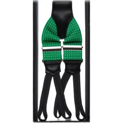 Viola Milano - Classic Width Braces L Braid Ends - Polka Dot Green - Handmade in Italy - Luxury Exclusive Collection - Avvenice