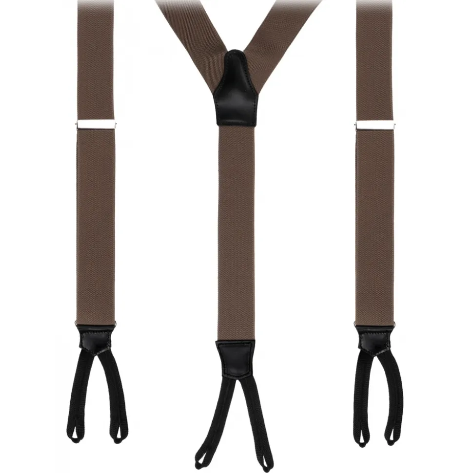 Viola Milano - Classic Width Braces L Braid Ends - Solid Coffee - Handmade in Italy - Luxury Exclusive Collection - Avvenice