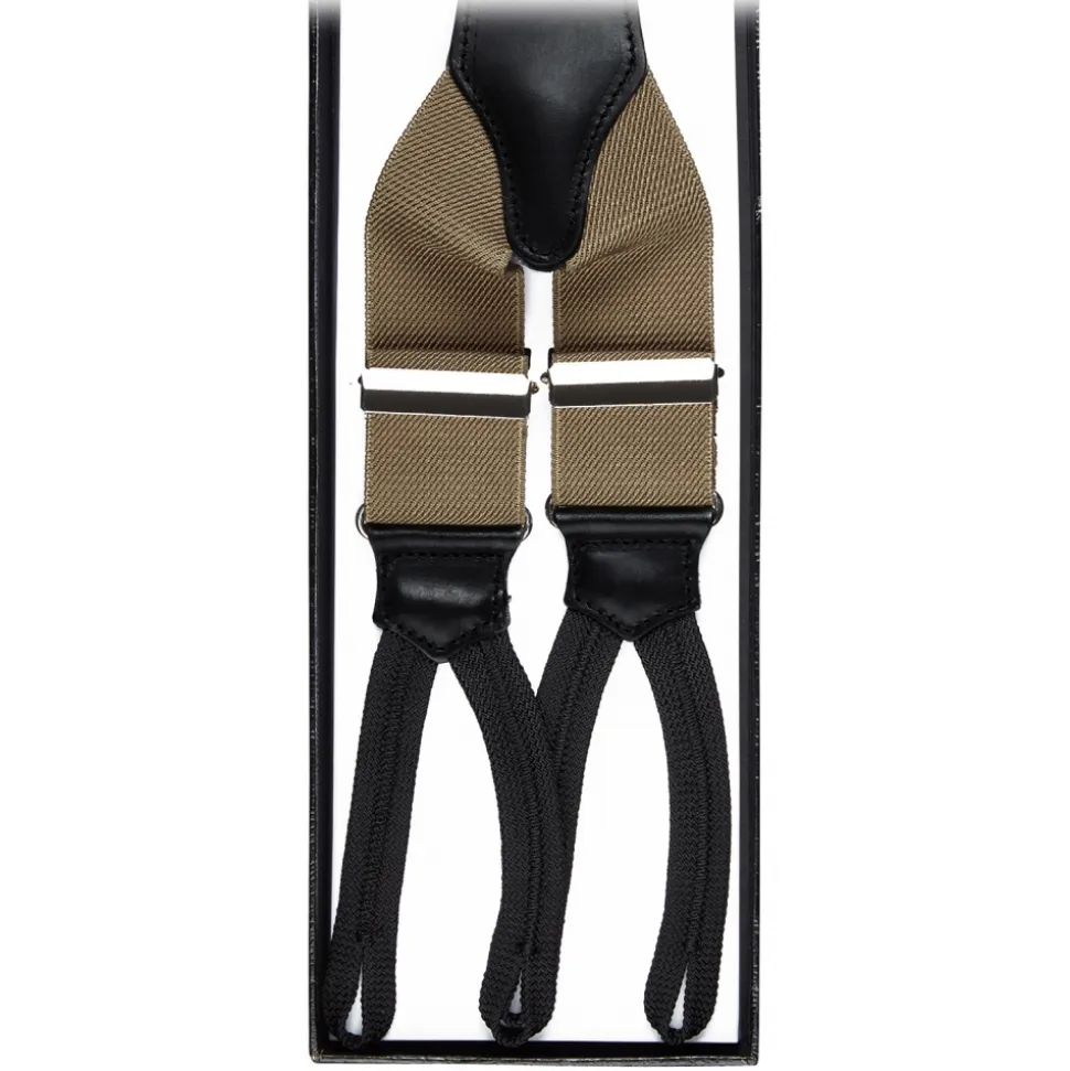Viola Milano - Classic Width Braces L Braid Ends - Solid Coffee - Handmade in Italy - Luxury Exclusive Collection - Avvenice