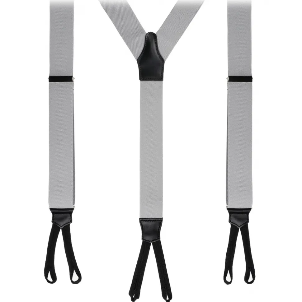 Viola Milano - Classic Width Braces L Braid Ends - Solid Light Grey - Handmade in Italy - Luxury Exclusive Collection - Avvenice