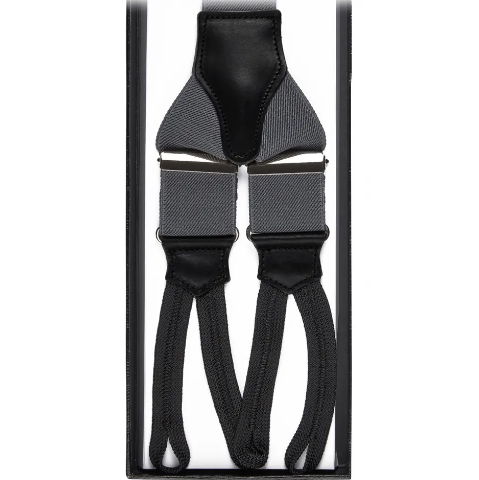 Viola Milano - Classic Width Braces L Braid Ends - Solid Light Grey - Handmade in Italy - Luxury Exclusive Collection - Avvenice